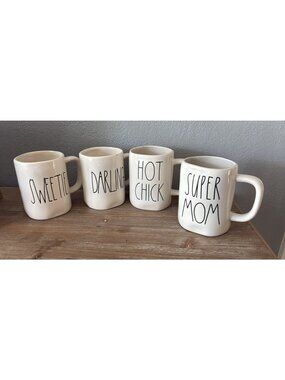 Rae Dunn Artisan Coffee Mugs Set Of 4 Sweetie Darling Hot Chick Super Mom